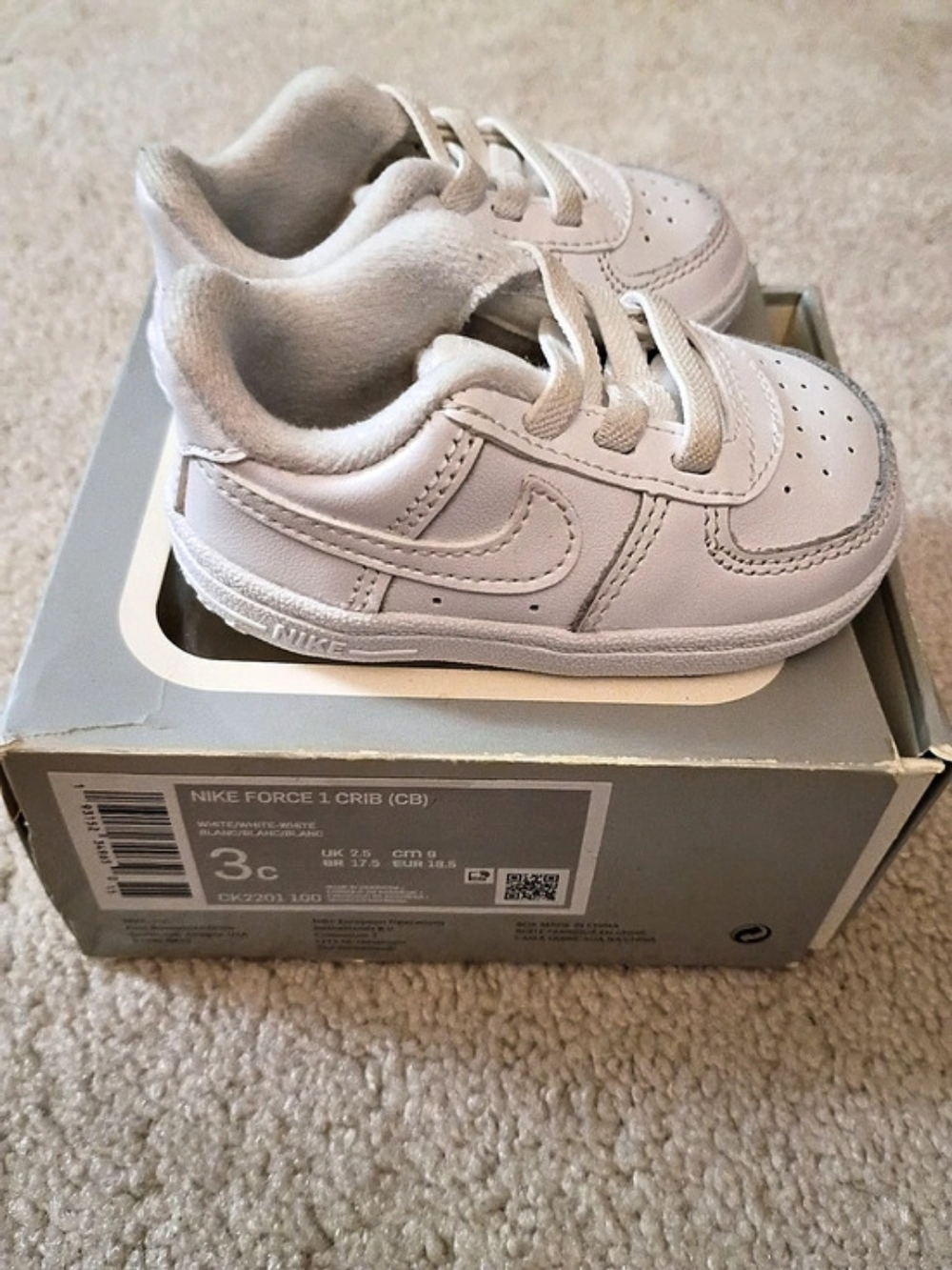 Nike Force 1 Crib (CB) ) White Baby US 3C Like New